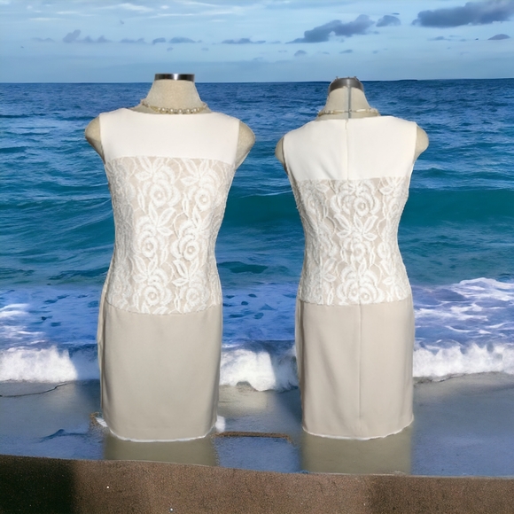 SD Collection, Luxury Sleeveless Cream and white Lace Dress Size 6 - Picture 2 of 12